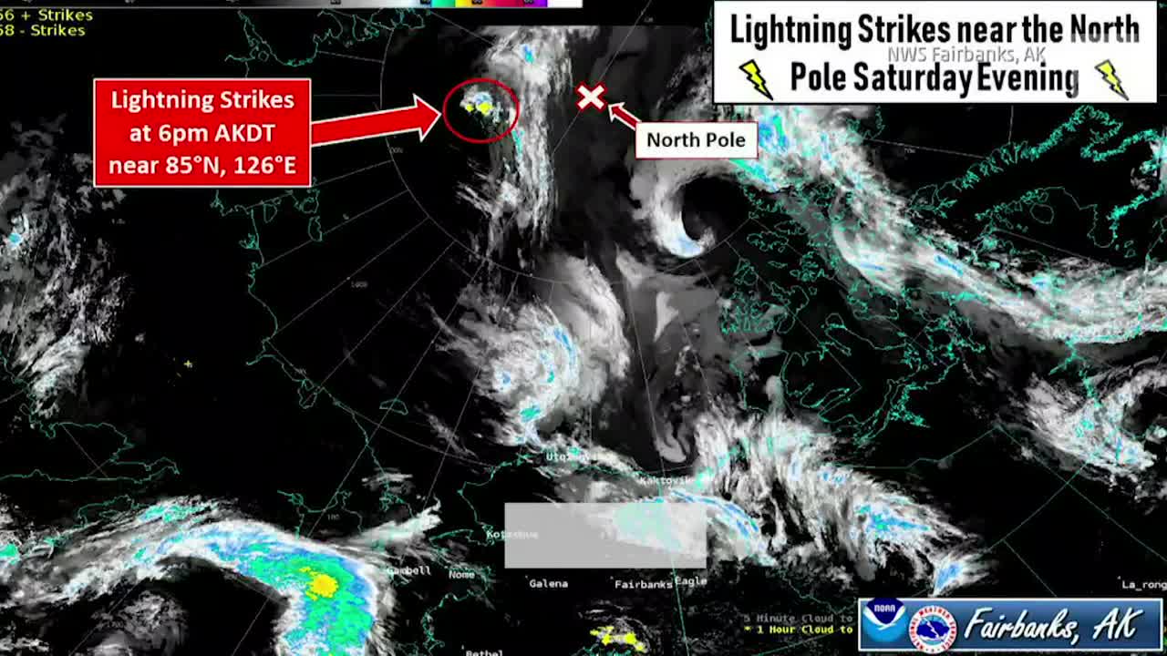 Location of lightning strikes detected by Vaisala's lightning detection network, denoted by the red circle near the top of the image above, on August 10, 2019.