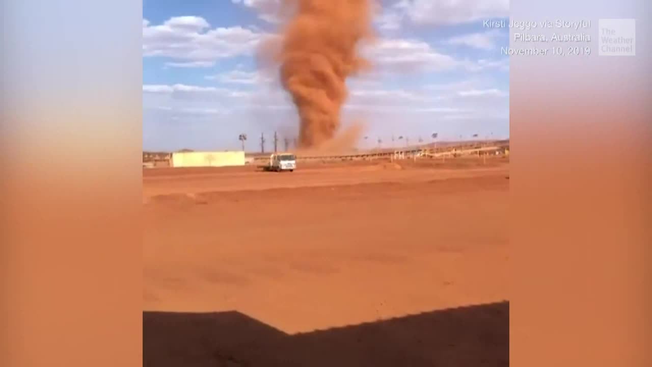 Dust Devil Whips Up Red Dirt in Australia Videos from The Weather
