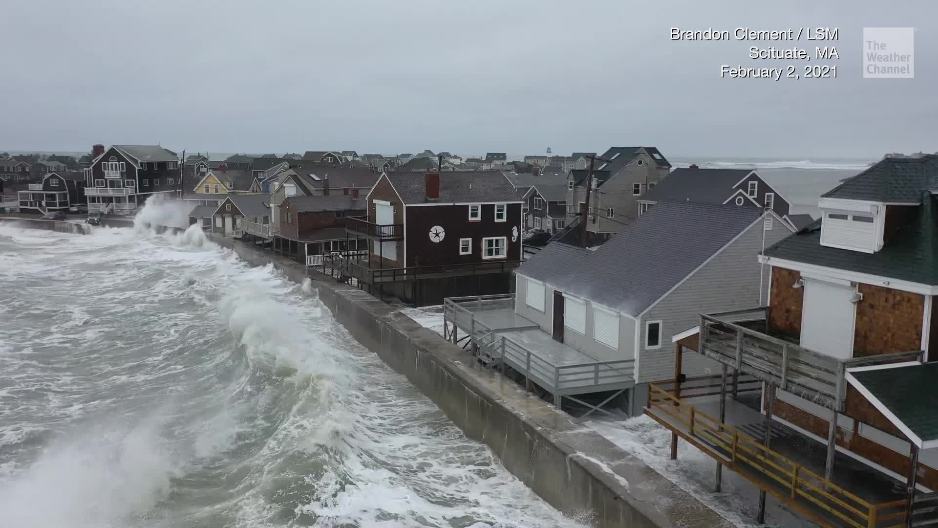 Wild View of Huge Waves Crashing Onto MA Homes Videos from The