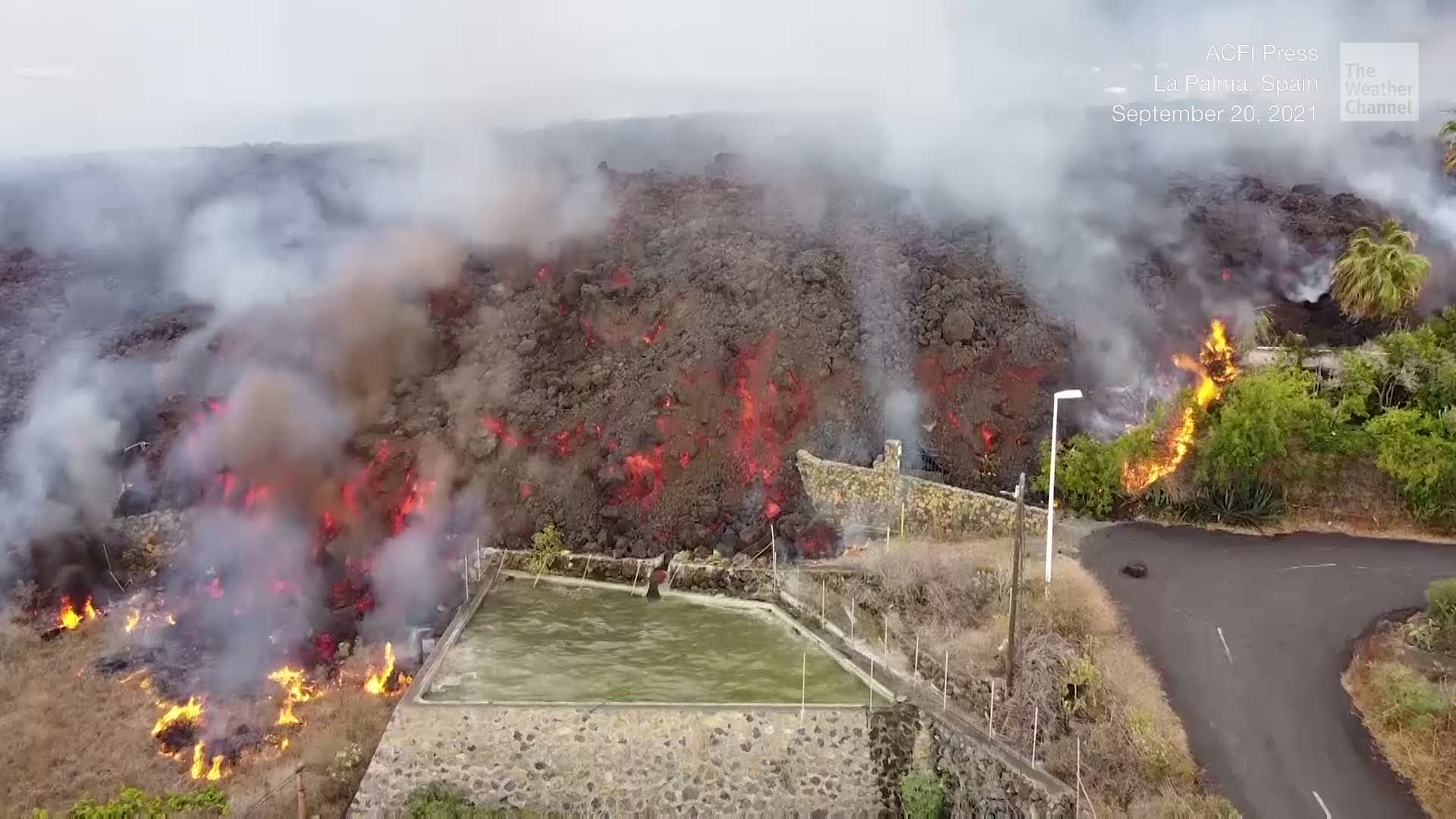 Watch Lava From Volcano Spill Into Pools Videos from The Weather Channel