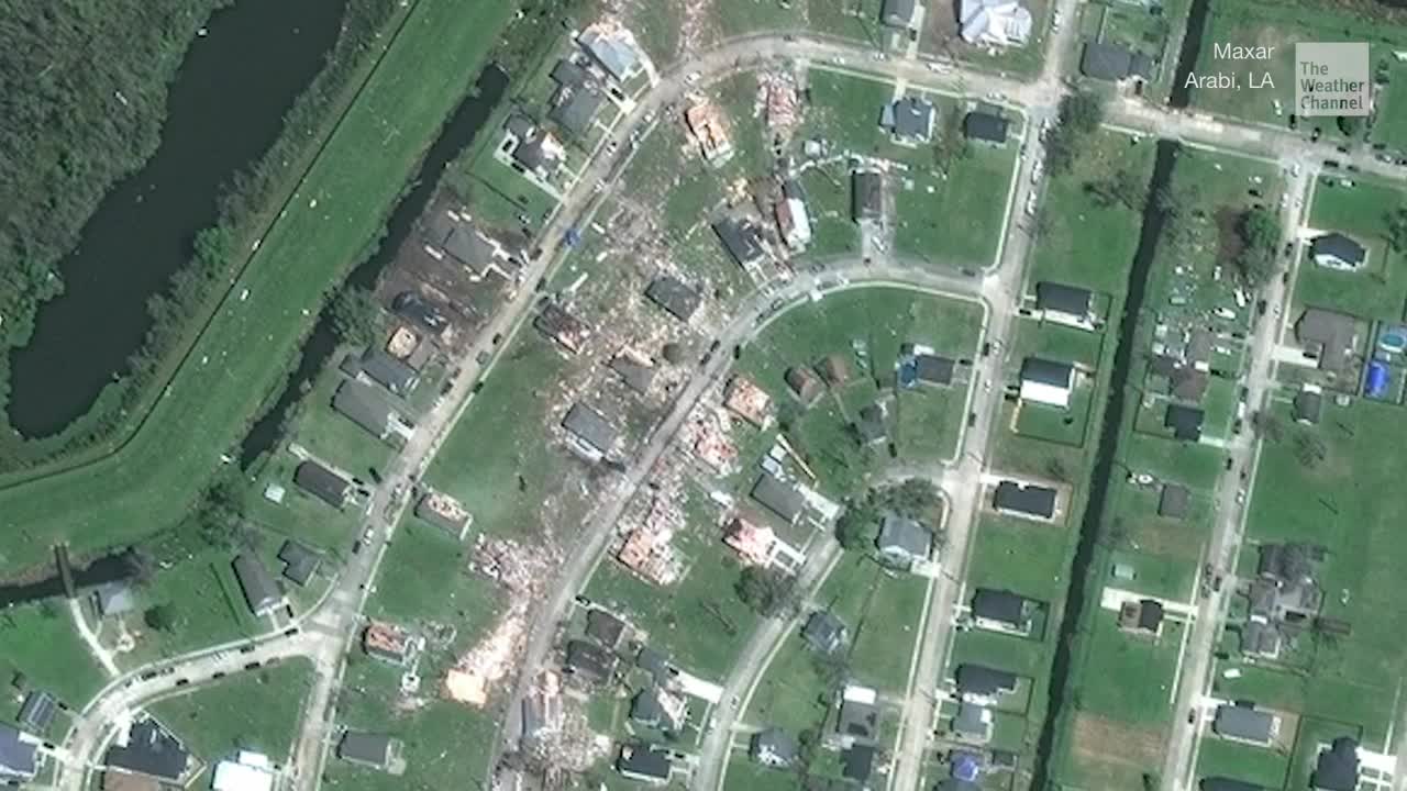 Before and After of Arabi Tornado Damage Videos from The Weather Channel