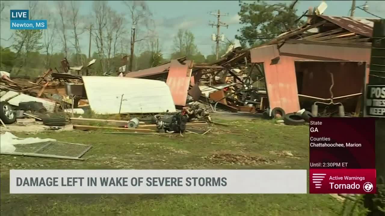 Tornado Leaves Behind Damage in Newton, Mississippi Videos from The