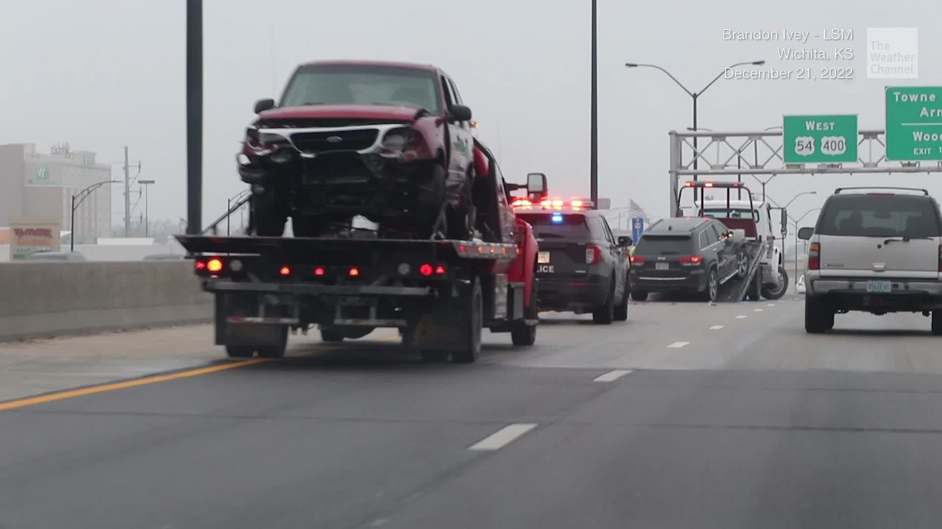 Accidents Litter The Roads In Kansas Freezing Drizzle Videos from The