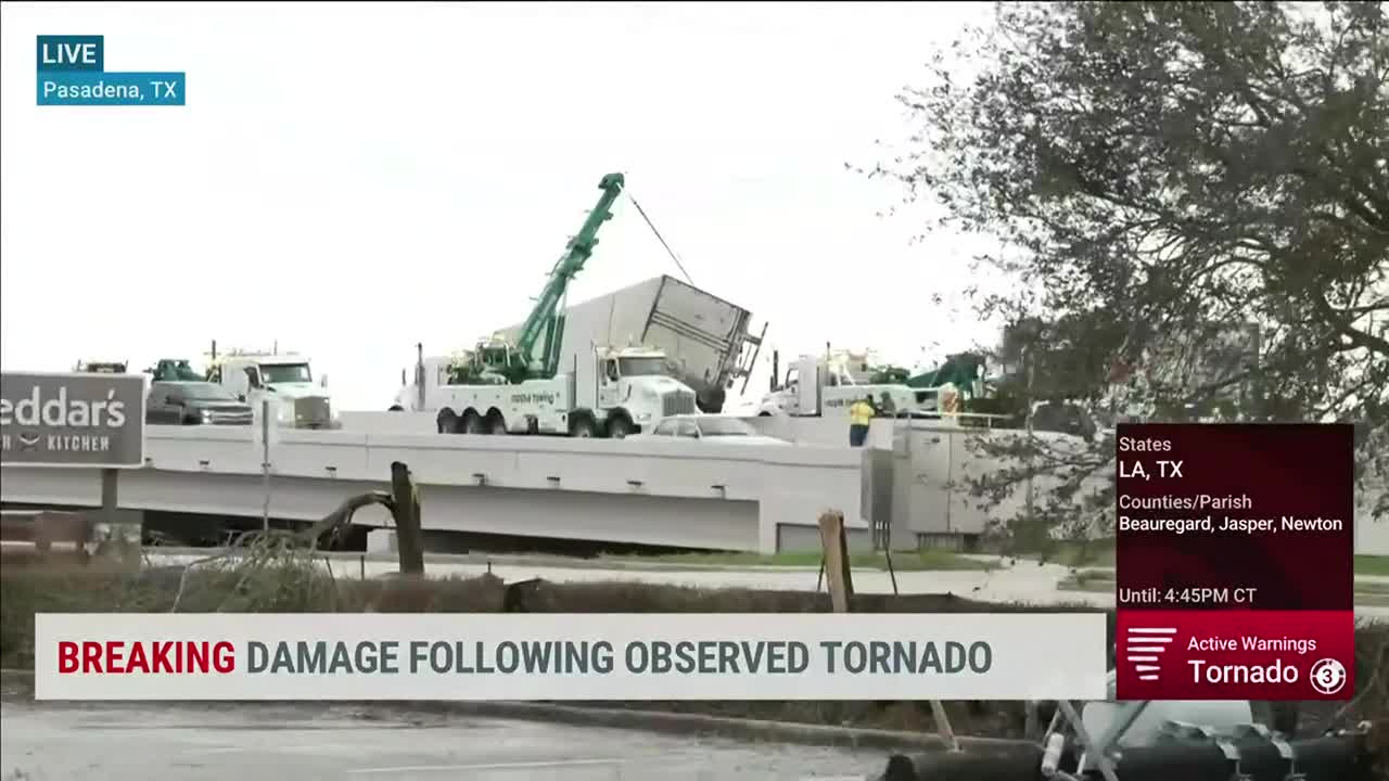 Large Tornado Leaves Damage In Pasadena, Texas Videos from The
