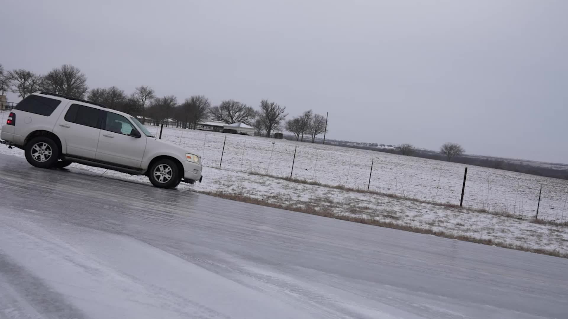 Vehicles Slide Off Slippery Texas Roads Amid Ice Storm Videos from