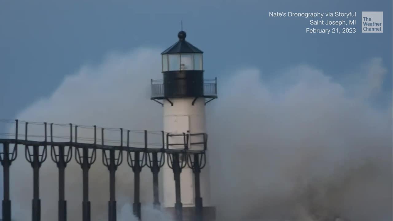 Waves Crash Over Lake Michigan Lighthouse Videos from The Weather Channel