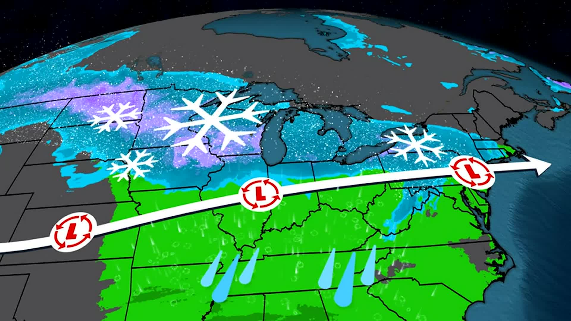 Winter Storm Ricardo Swirling Snow North Central to Northeast