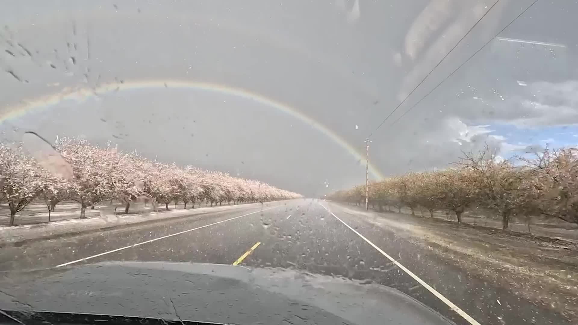 Hail Forces Drivers To Side Of Road In Mendota, California Videos