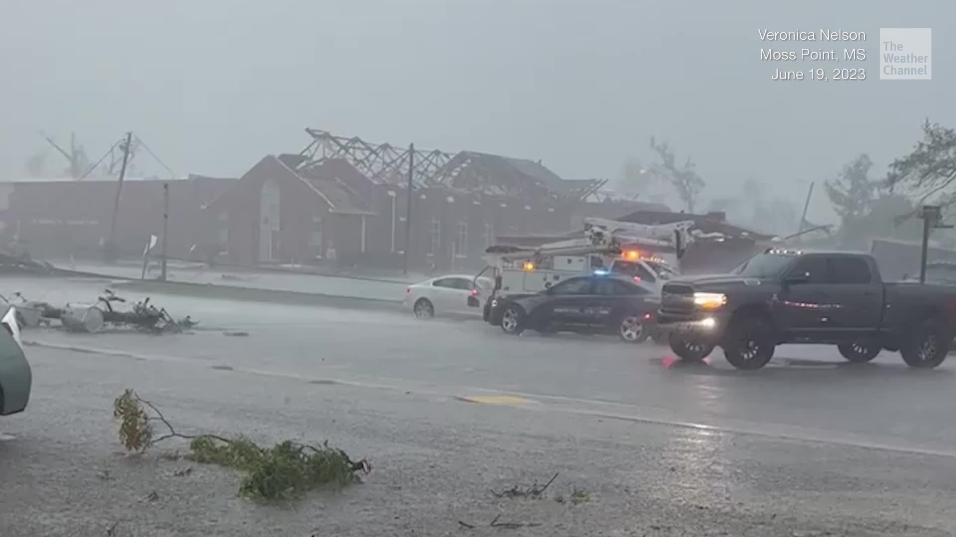 Likely Tornado Knocks Out Power and Destroys Buildings Videos from