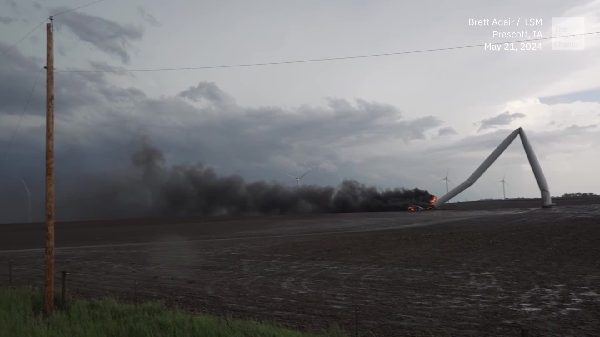 Wind Turbine Burns After Tornado Smashed It Videos from The Weather Channel