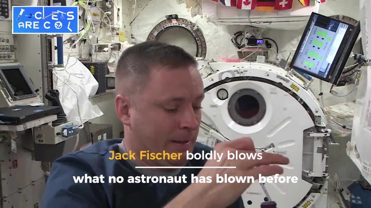 Astronaut Blows Fruit Punch Bubbles in Space