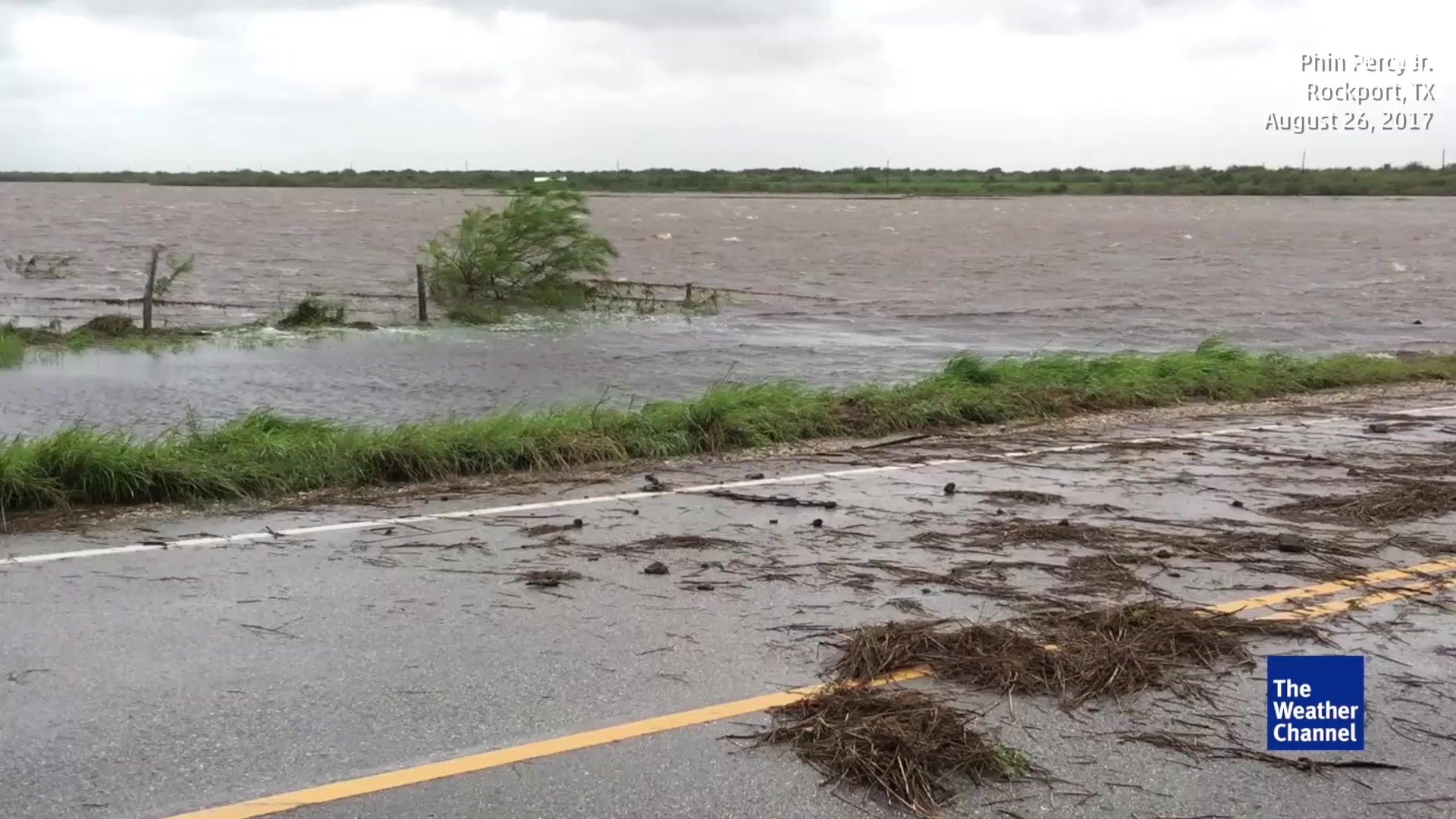 Harvey Floodwaters Cover Road in Rockport, TX Videos from The Weather