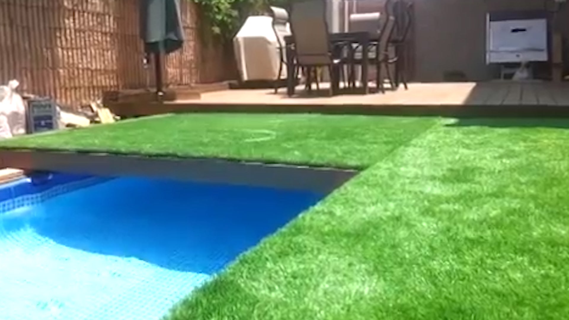 Sliding Astroturf Lid Transforms, Hides Backyard Pool The Weather Channel